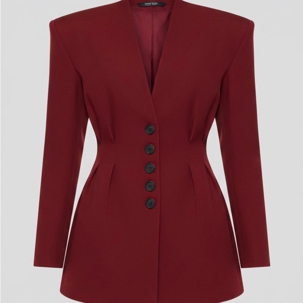 Tailored Single-Breasted Blazer in Burgundy